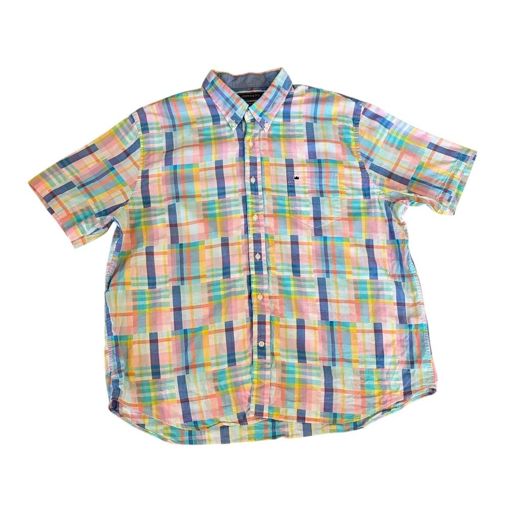 Crown & Ivy Pastel Plaid Men's Spring Classic Fit Shortsleeve Button Down
